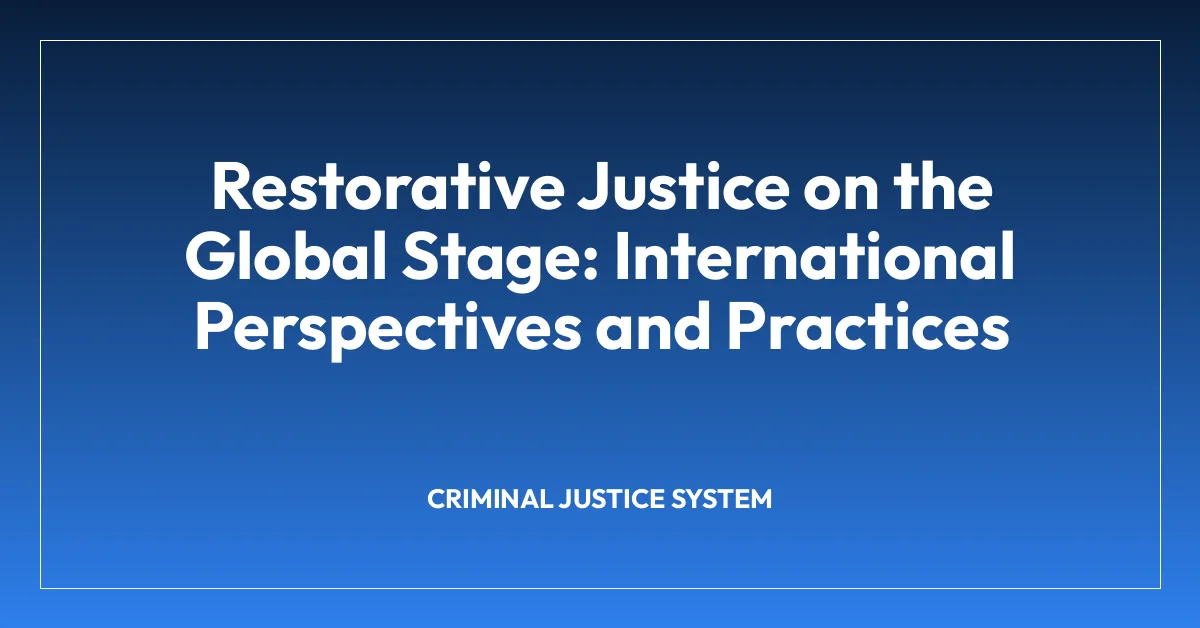 Restorative Justice on the Global Stage: International Perspectives and Practices