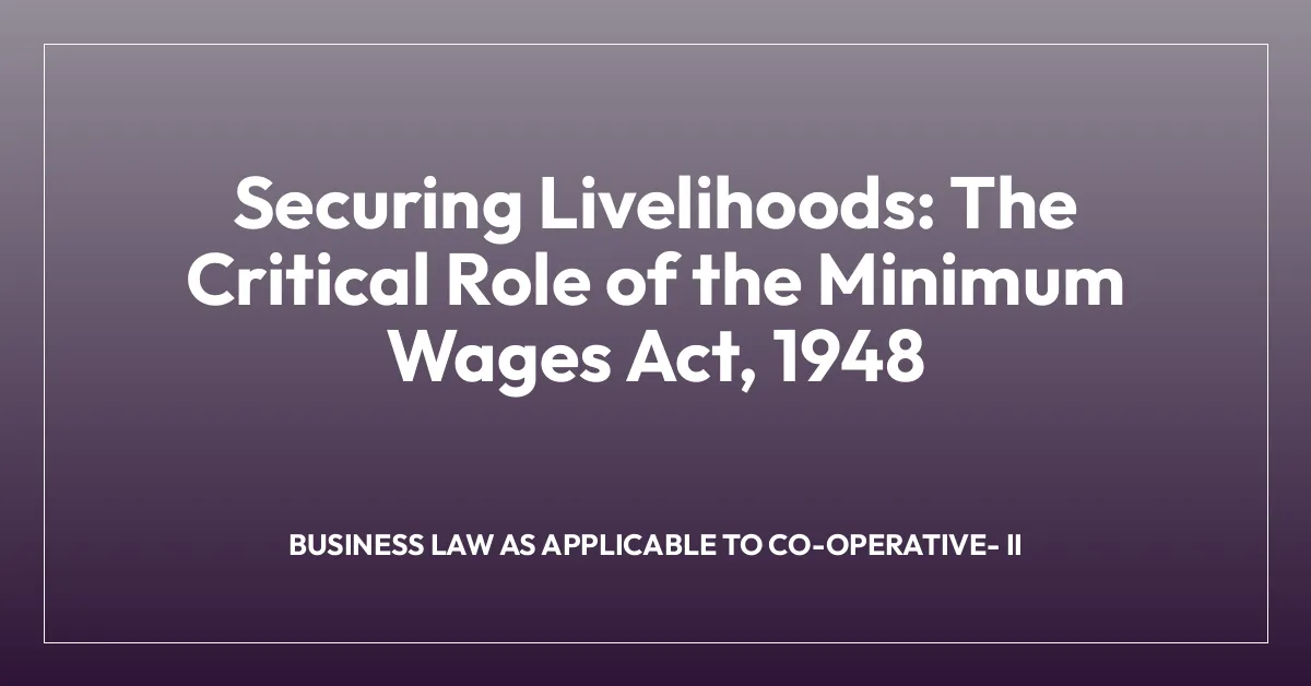 Securing Livelihoods: The Critical Role of the Minimum Wages Act, 1948